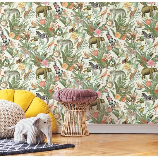 RoomMates Green Tropical Zoo Peel & Stick Wallpaper